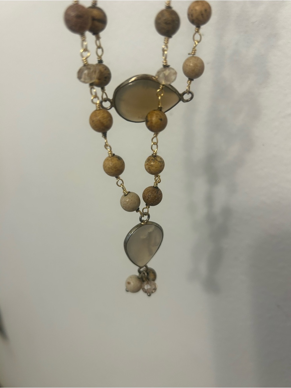 Beige and Brown Bead Pendant Necklace